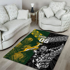 Custom Rugby New Zealand South Africa Area Rug Maori Tiki Springboks Together