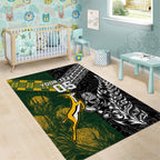 Custom Rugby New Zealand South Africa Area Rug Maori Tiki Springboks Together