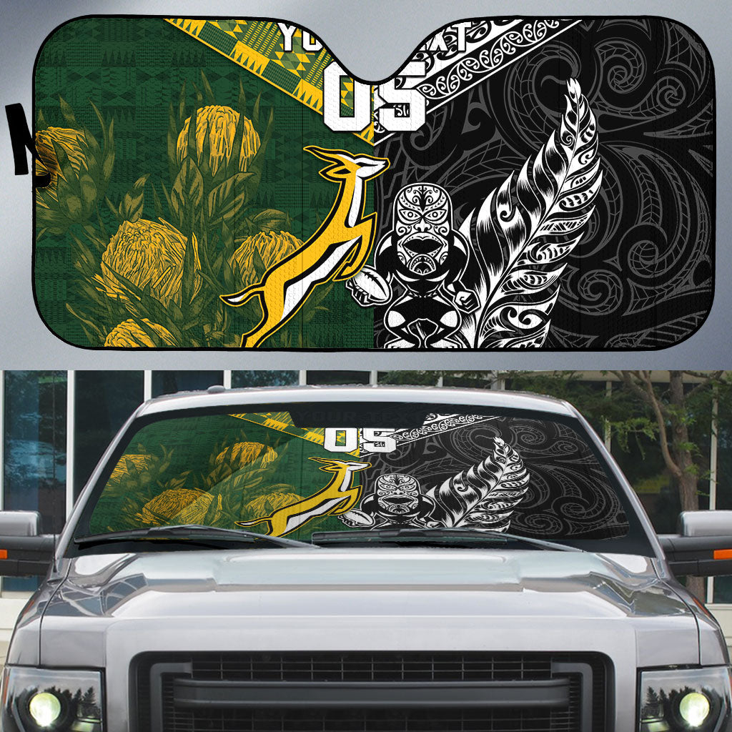 Custom Rugby New Zealand South Africa Auto Sun Shade Maori Tiki Springboks Together