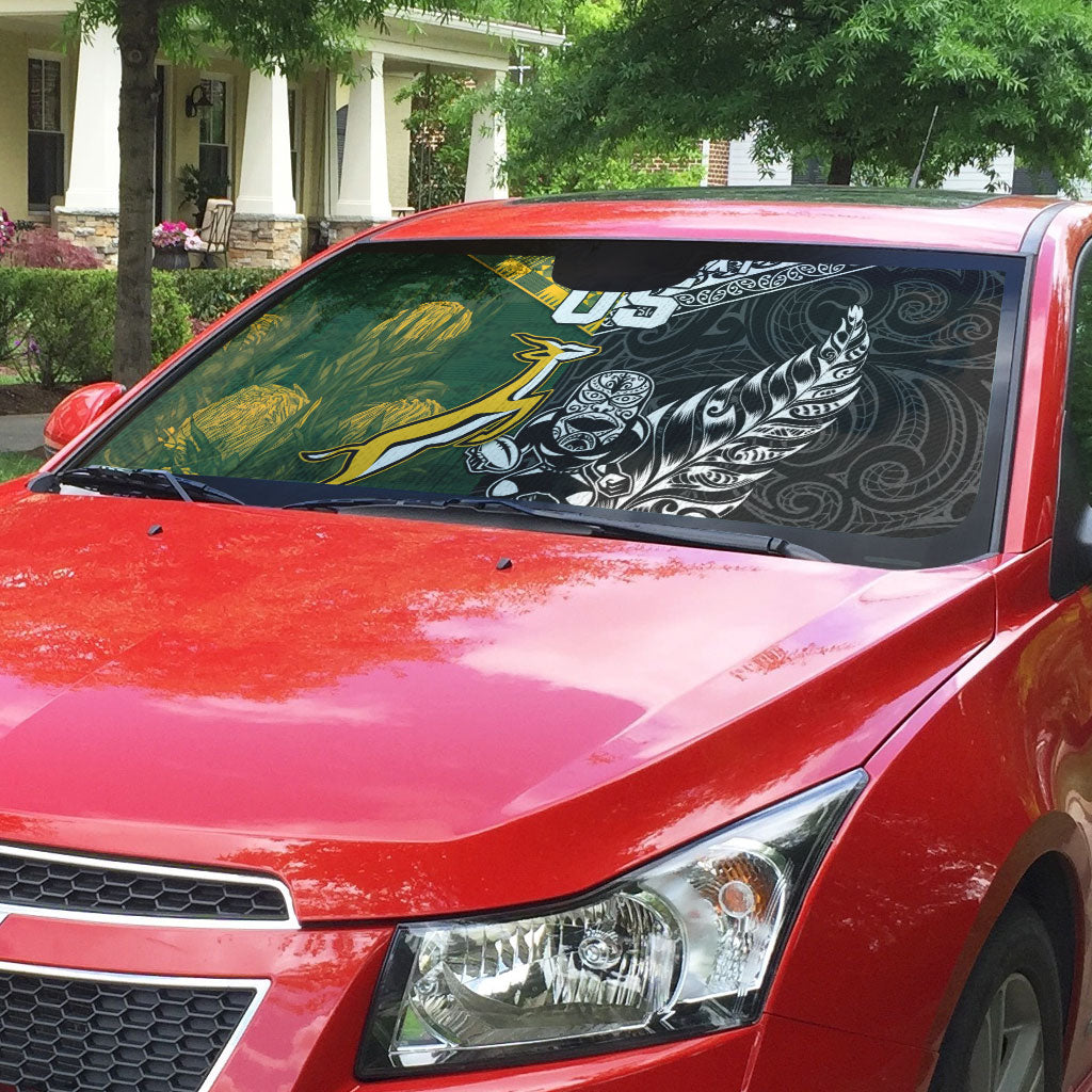 Custom Rugby New Zealand South Africa Auto Sun Shade Maori Tiki Springboks Together