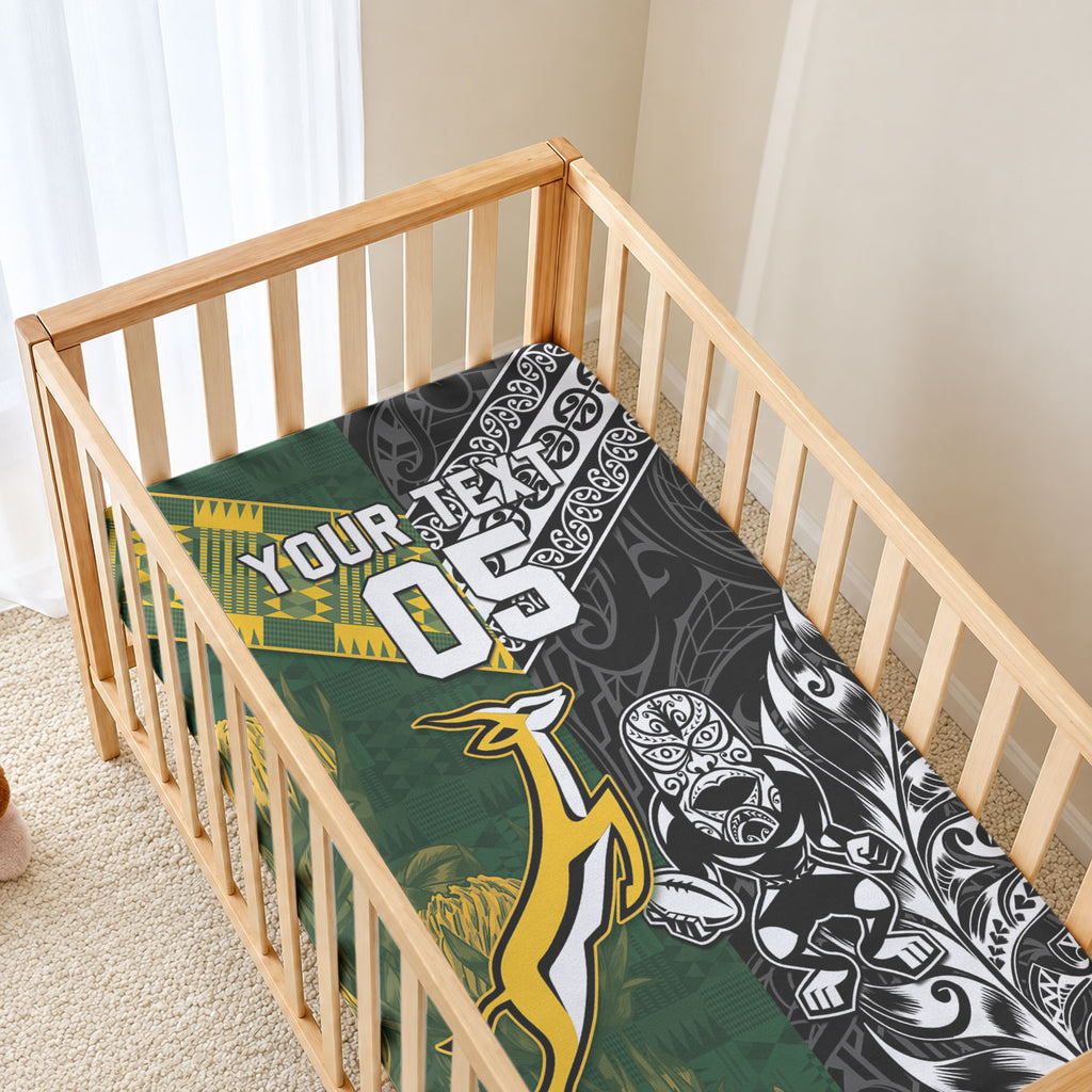 Custom Rugby New Zealand South Africa Baby Bed Cover Maori Tiki Springboks Together