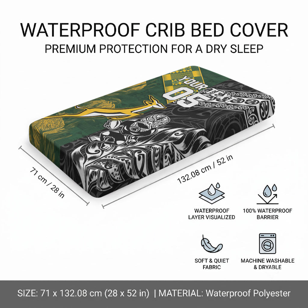 Custom Rugby New Zealand South Africa Baby Bed Cover Maori Tiki Springboks Together