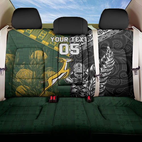 Custom Rugby New Zealand South Africa Back Car Seat Cover Maori Tiki Springboks Together