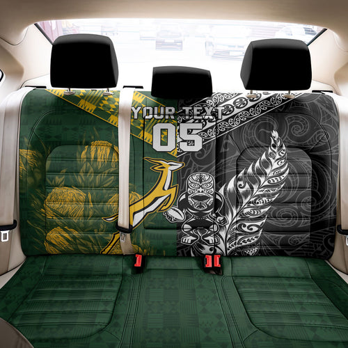 Custom Rugby New Zealand South Africa Back Car Seat Cover Maori Tiki Springboks Together