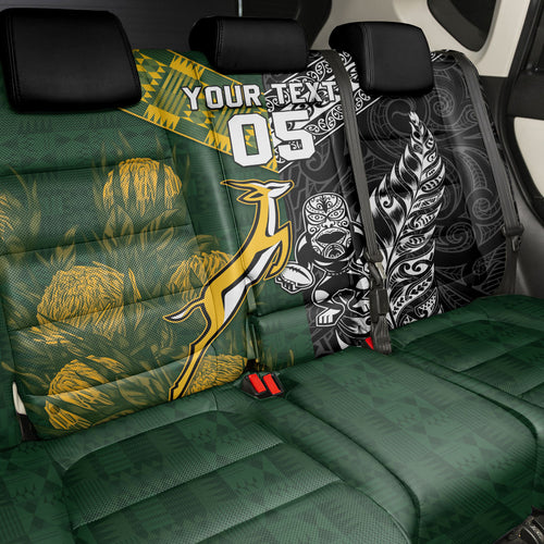 Custom Rugby New Zealand South Africa Back Car Seat Cover Maori Tiki Springboks Together