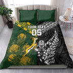 Custom Rugby New Zealand South Africa Bedding Set Maori Tiki Springboks Together