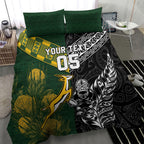 Custom Rugby New Zealand South Africa Bedding Set Maori Tiki Springboks Together