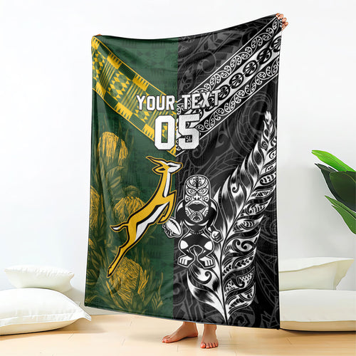 Custom Rugby New Zealand South Africa Blanket Maori Tiki Springboks Together