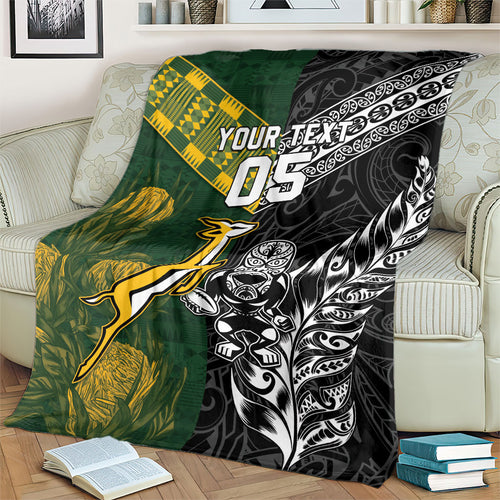 Custom Rugby New Zealand South Africa Blanket Maori Tiki Springboks Together