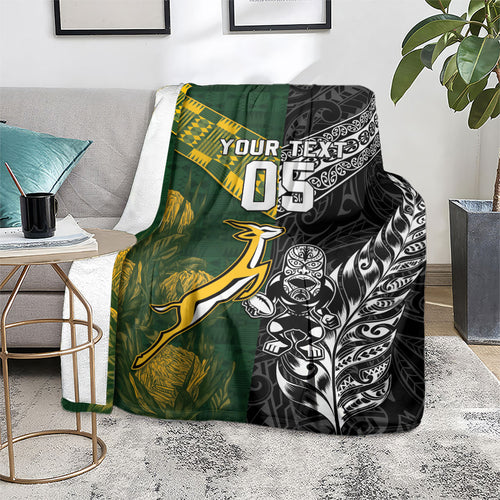 Custom Rugby New Zealand South Africa Blanket Maori Tiki Springboks Together