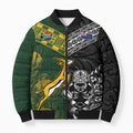 Custom Rugby New Zealand South Africa Bomber Puffer Jacket Maori Tiki Springboks Together