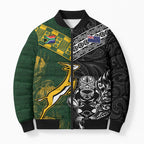 Custom Rugby New Zealand South Africa Bomber Puffer Jacket Maori Tiki Springboks Together