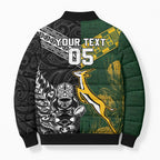Custom Rugby New Zealand South Africa Bomber Puffer Jacket Maori Tiki Springboks Together