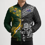 Custom Rugby New Zealand South Africa Bomber Puffer Jacket Maori Tiki Springboks Together