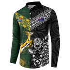 Custom Rugby New Zealand South Africa Button Sweatshirt Maori Tiki Springboks Together