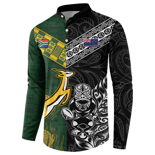 Custom Rugby New Zealand South Africa Button Sweatshirt Maori Tiki Springboks Together