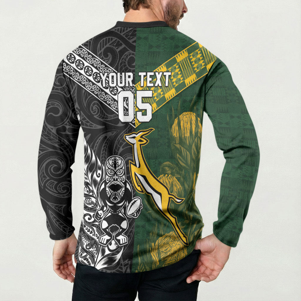 Custom Rugby New Zealand South Africa Button Sweatshirt Maori Tiki Springboks Together