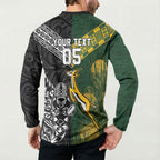 Custom Rugby New Zealand South Africa Button Sweatshirt Maori Tiki Springboks Together