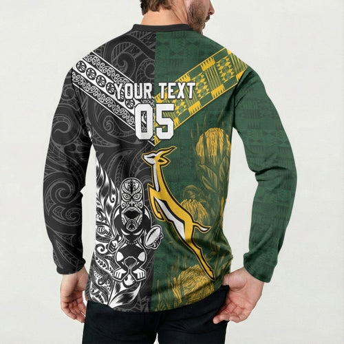 Custom Rugby New Zealand South Africa Button Sweatshirt Maori Tiki Springboks Together