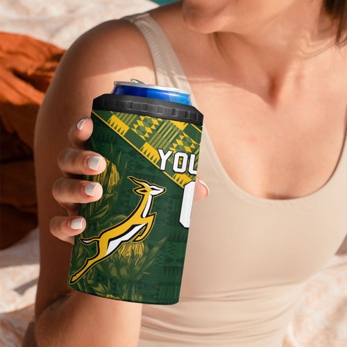 Custom Rugby New Zealand South Africa 4 in 1 Can Cooler Tumbler Maori Tiki Springboks Together