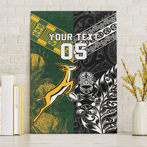 Custom Rugby New Zealand South Africa Canvas Wall Art Maori Tiki Springboks Together