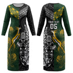 Custom Rugby New Zealand South Africa Couples Matching Long Sleeve Bodycon Dress and Long Sleeve Button Shirt Maori Tiki Springboks Together