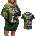 Custom Rugby New Zealand South Africa Couples Matching Off Shoulder Short Dress and Hawaiian Shirt Maori Tiki Springboks Together