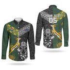 Custom Rugby New Zealand South Africa Couples Matching Off Shoulder Short Dress and Long Sleeve Button Shirt Maori Tiki Springboks Together