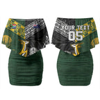 Custom Rugby New Zealand South Africa Couples Matching Off Shoulder Short Dress and Long Sleeve Button Shirt Maori Tiki Springboks Together