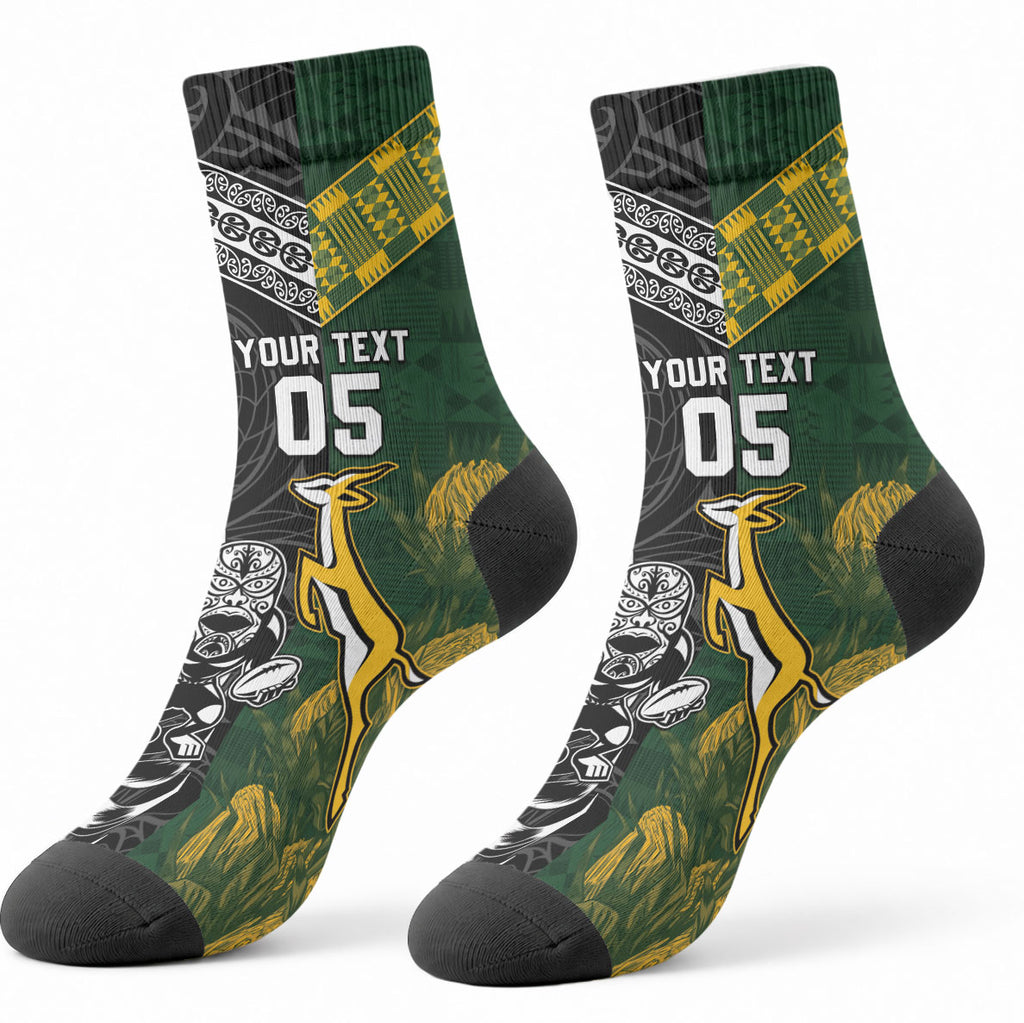 Custom Rugby New Zealand South Africa Crew Socks Maori Tiki Springboks Together