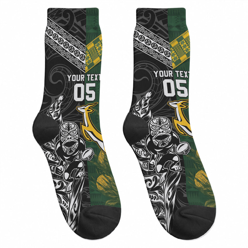 Custom Rugby New Zealand South Africa Crew Socks Maori Tiki Springboks Together