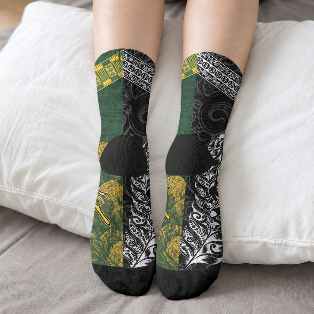 Custom Rugby New Zealand South Africa Crew Socks Maori Tiki Springboks Together