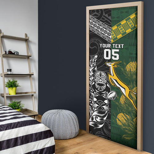 Custom Rugby New Zealand South Africa Door Cover Maori Tiki Springboks Together