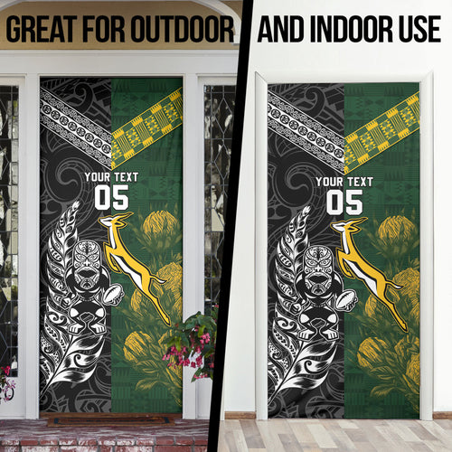 Custom Rugby New Zealand South Africa Door Cover Maori Tiki Springboks Together