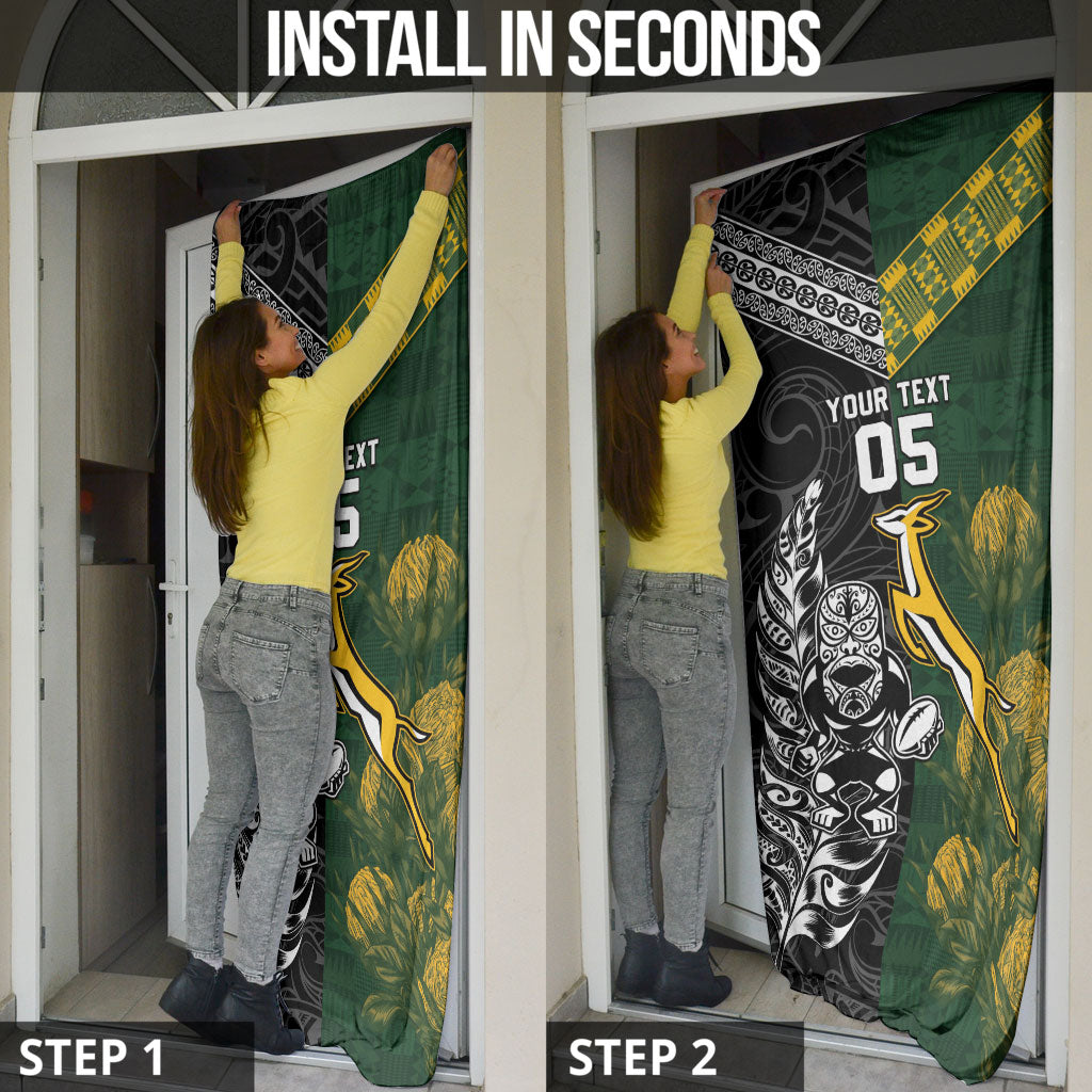 Custom Rugby New Zealand South Africa Door Cover Maori Tiki Springboks Together