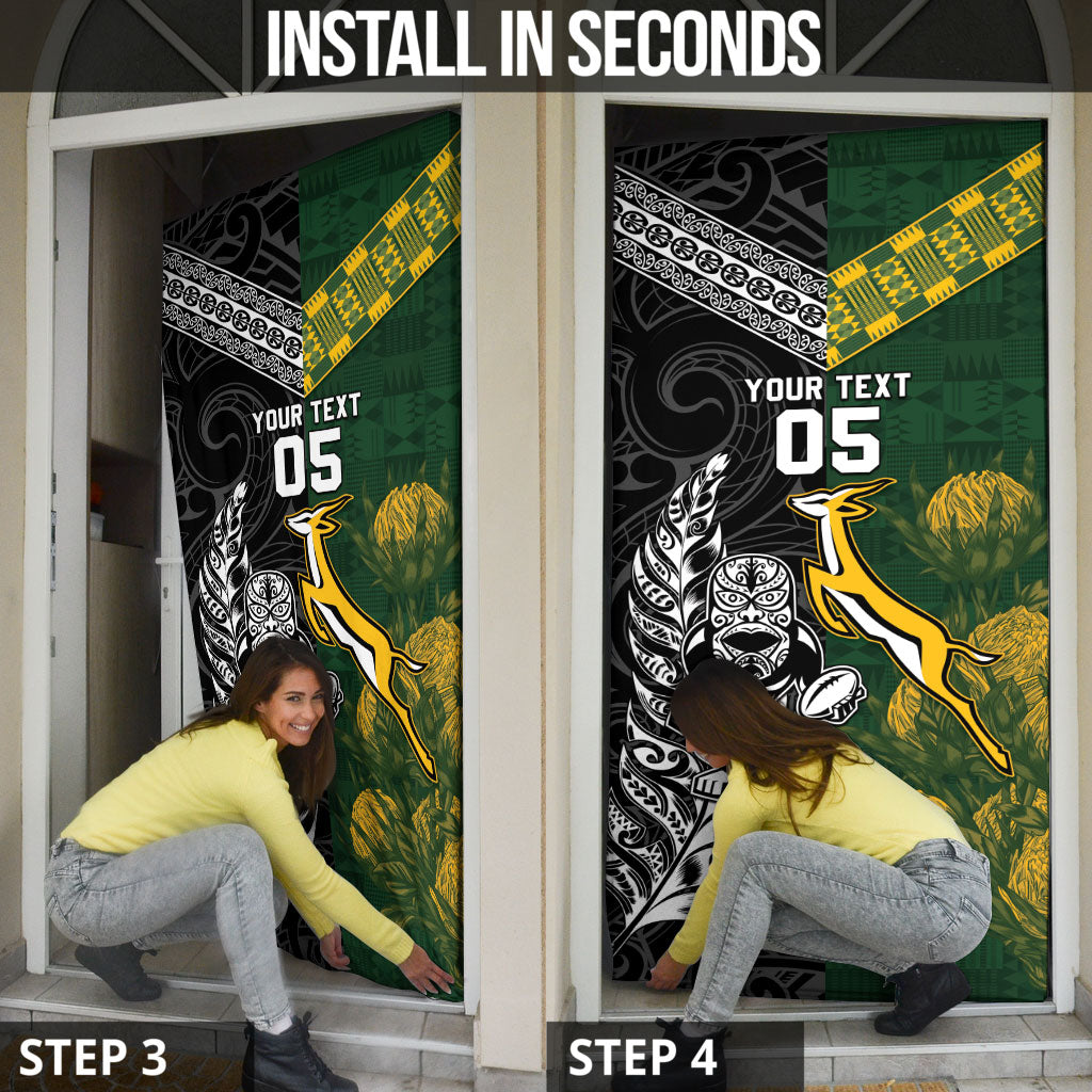 Custom Rugby New Zealand South Africa Door Cover Maori Tiki Springboks Together
