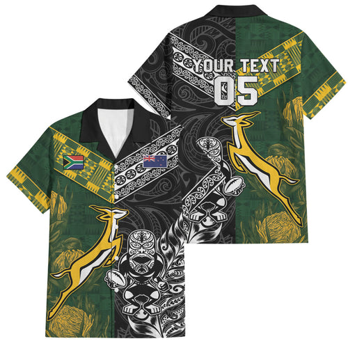 Custom Rugby New Zealand South Africa Family Matching Off Shoulder Maxi Dress and Hawaiian Shirt Maori Tiki Springboks Together