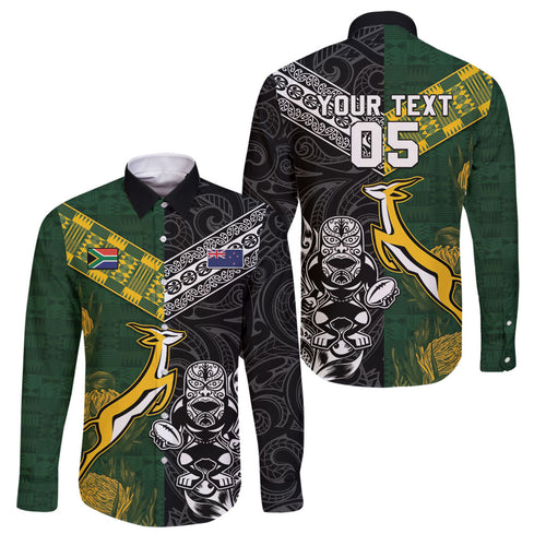 Custom Rugby New Zealand South Africa Family Matching Off Shoulder Maxi Dress and Hawaiian Shirt Maori Tiki Springboks Together