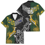 Custom Rugby New Zealand South Africa Family Matching Off Shoulder Short Dress and Hawaiian Shirt Maori Tiki Springboks Together