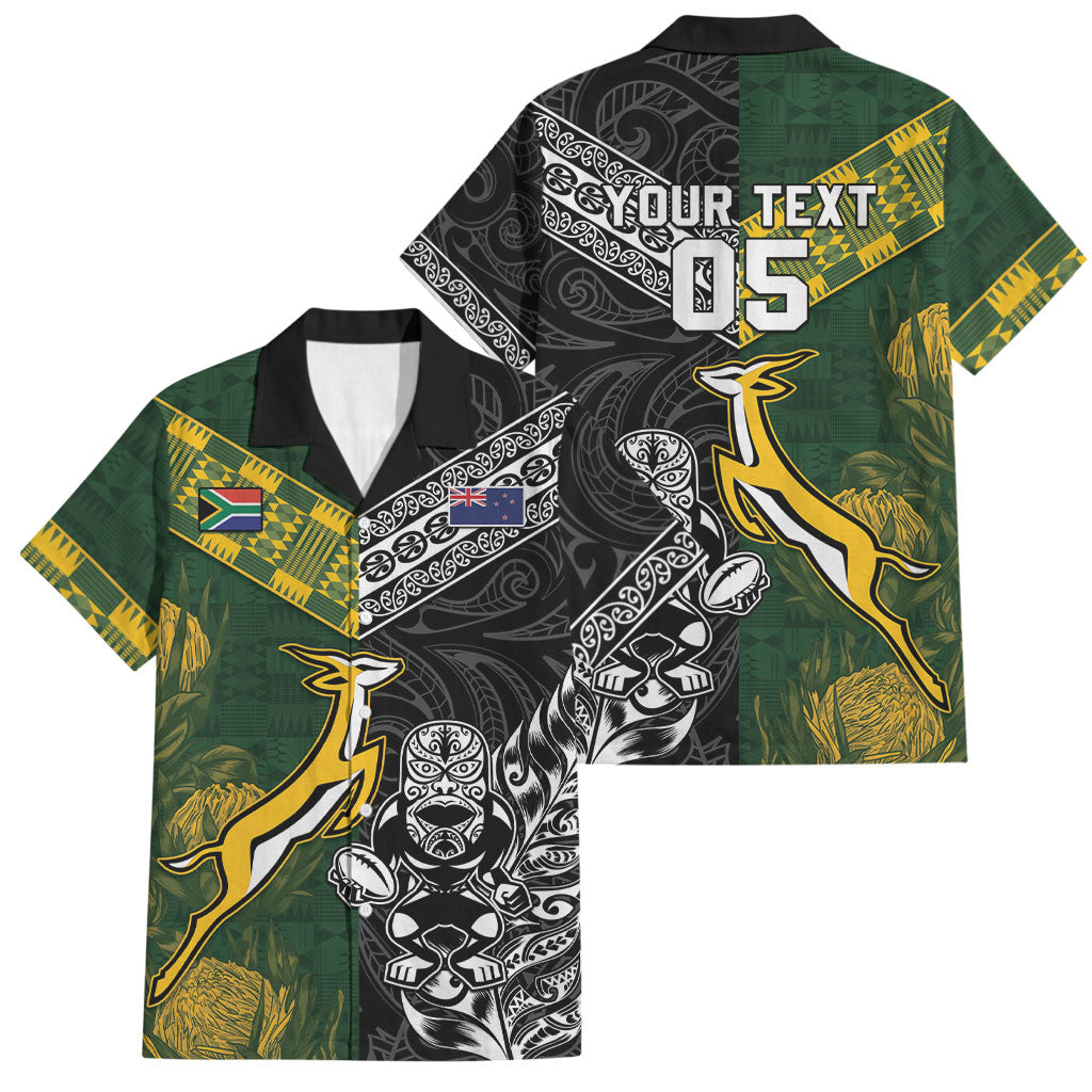 Custom Rugby New Zealand South Africa Family Matching Puletasi and Hawaiian Shirt Maori Tiki Springboks Together