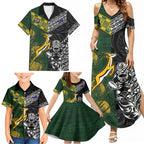 Custom Rugby New Zealand South Africa Family Matching Summer Maxi Dress and Hawaiian Shirt Maori Tiki Springboks Together
