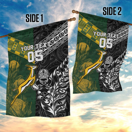 Custom Rugby New Zealand South Africa Garden Flag Maori Tiki Springboks Together