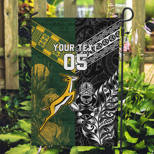 Custom Rugby New Zealand South Africa Garden Flag Maori Tiki Springboks Together