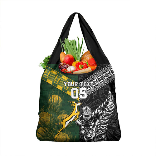 Custom Rugby New Zealand South Africa Grocery Bag Maori Tiki Springboks Together