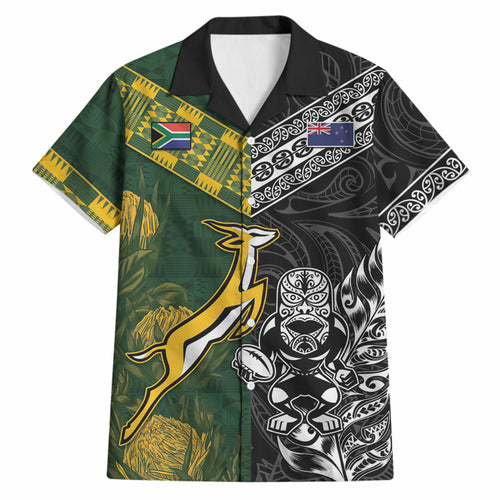 Custom Rugby New Zealand South Africa Hawaiian Shirt Maori Tiki Springboks Together