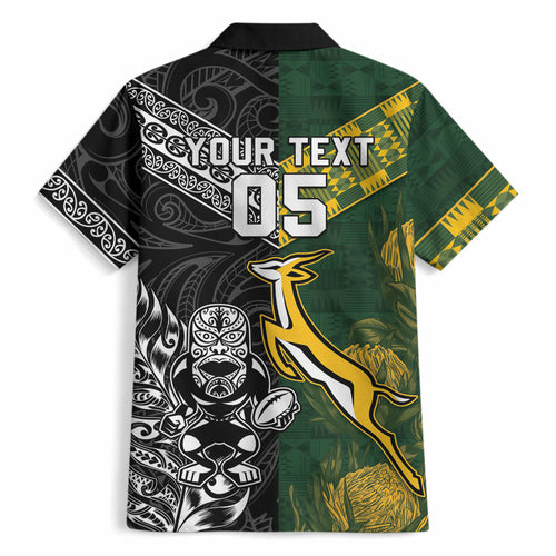 Custom Rugby New Zealand South Africa Hawaiian Shirt Maori Tiki Springboks Together