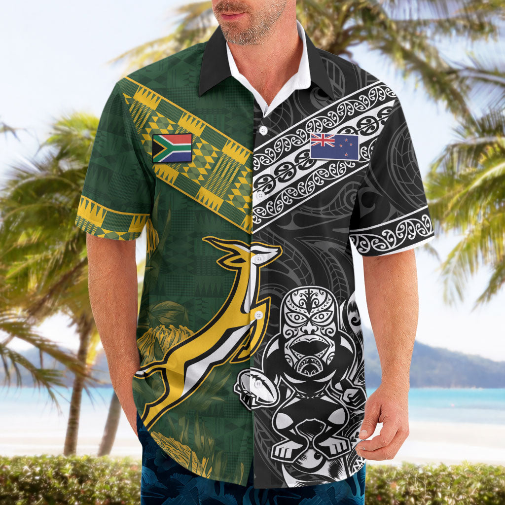 Custom Rugby New Zealand South Africa Hawaiian Shirt Maori Tiki Springboks Together