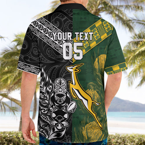 Custom Rugby New Zealand South Africa Hawaiian Shirt Maori Tiki Springboks Together