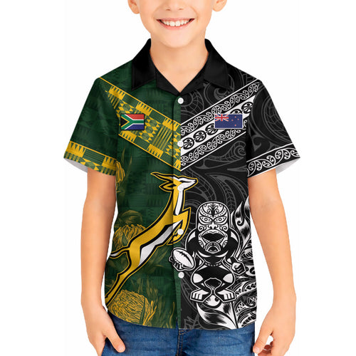 Custom Rugby New Zealand South Africa Hawaiian Shirt Maori Tiki Springboks Together