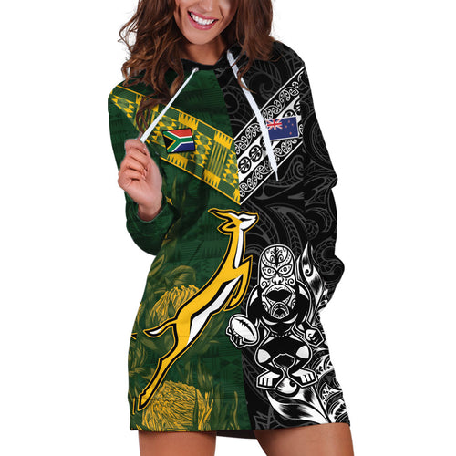 Custom Rugby New Zealand South Africa Hoodie Dress Maori Tiki Springboks Together